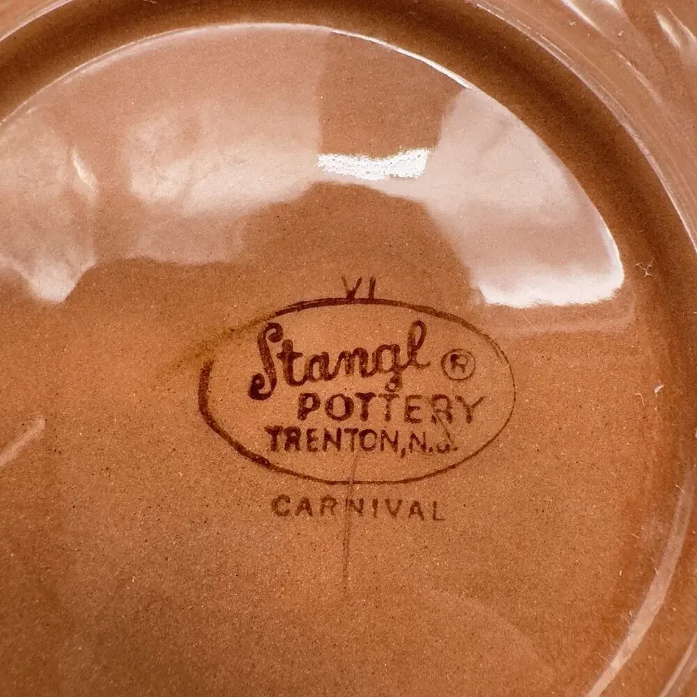 Stangl Pottery Carnival Cup Saucer Set of 2 Coffee Tea MCM Pink Green Black